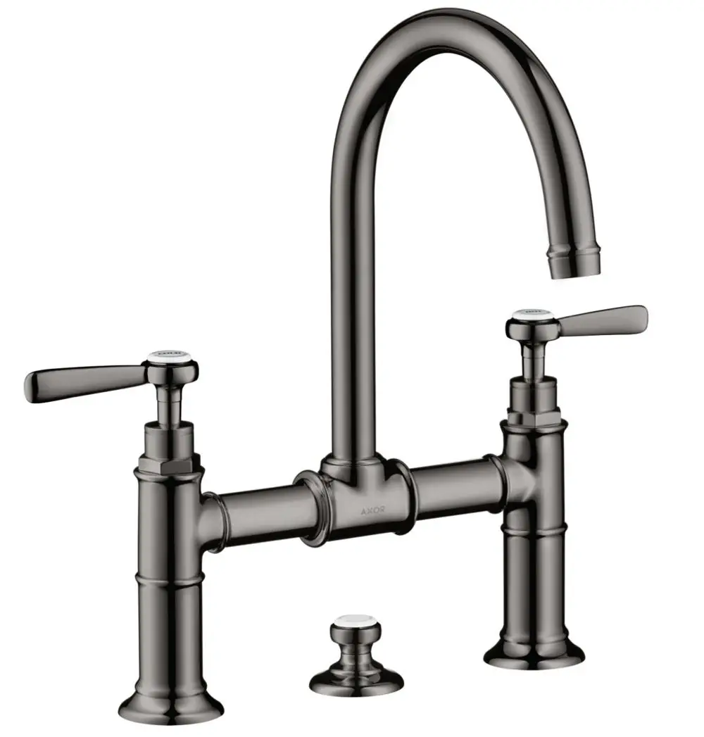Waschtischarmatur in Polished Black Chrome mit zwei Hebelgriffen und Zugstangen-Ablaufgarnitur, hergestellt von AXOR.